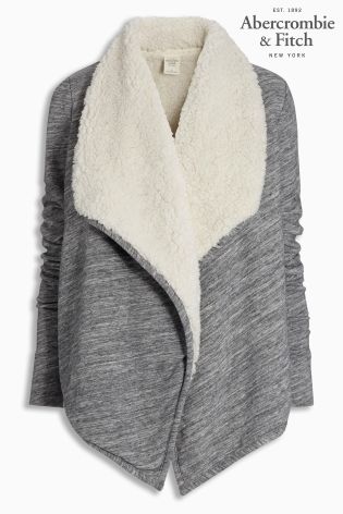 Grey Abercrombie & Fitch Sherpa Edge to Edge Cardigan